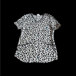 Scrubstar Black and White Animal Print V-Neck Top